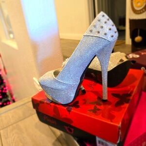 Qupid Stripper New Years Eve Wedding NYE Studded Glitter Heel Stillletto Shoes